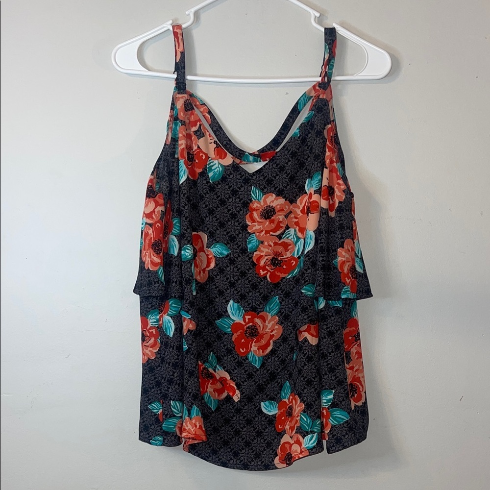 Torrid Floral Blooming Tile Layered Crisscross Cami Tank Top Size 00 #77